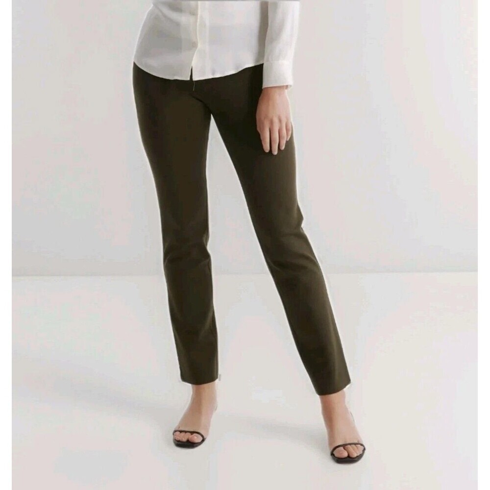 Quince Ponte Pant Medium Tall Ultra-Stretch Straight Leg Olive Green Pull-On